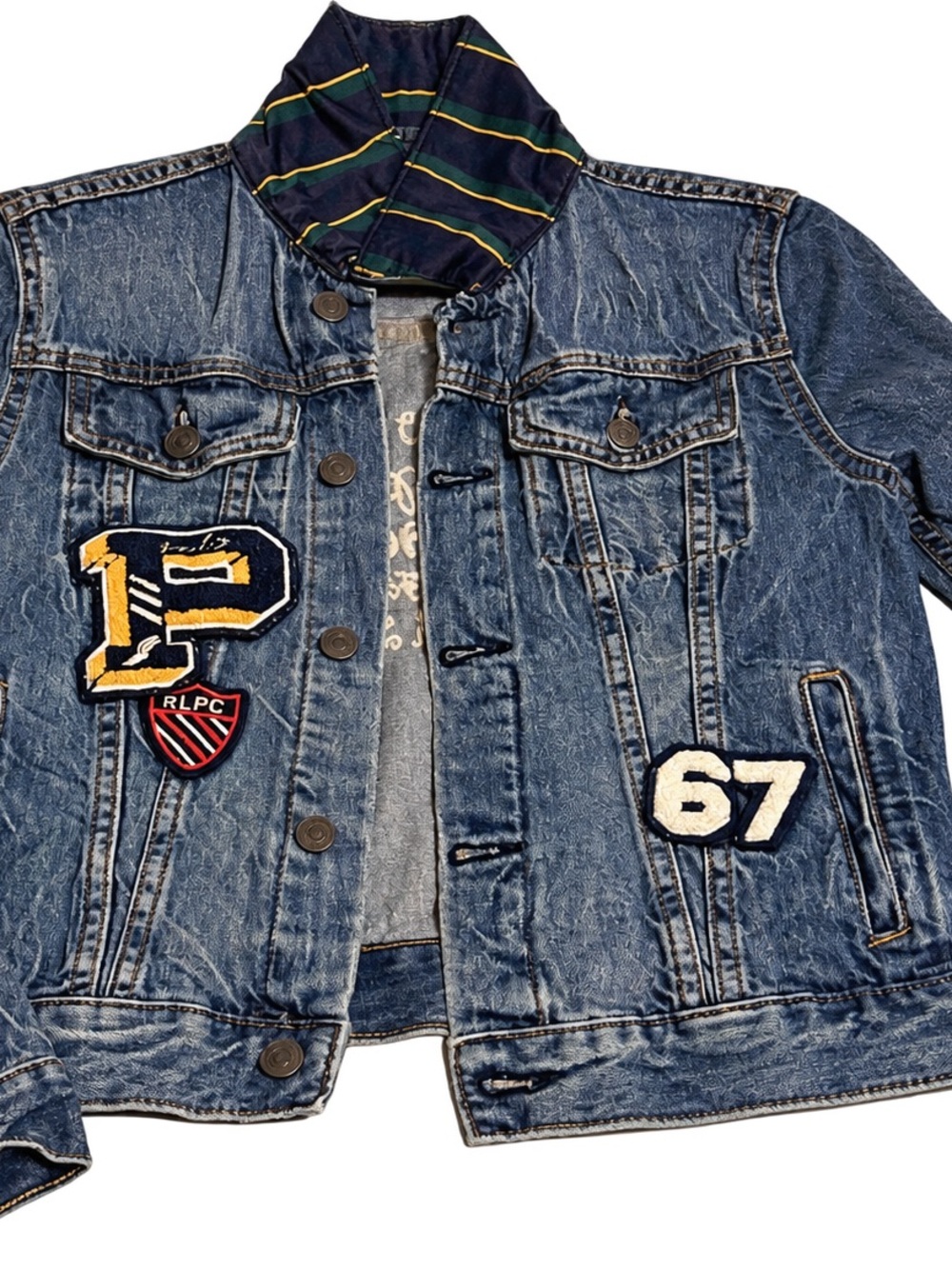 Ralph Lauren Distressed Blue Denim Jacket with Patches